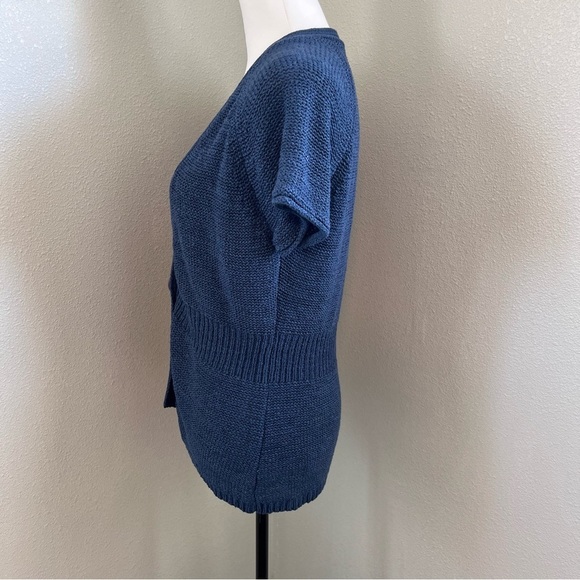 August Silk Petite Blue Short Sleeve Knit Cardigan Sweater Size SP - Picture 4 of 7